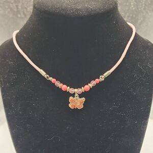 Pink and Orange Butterfly Necklace